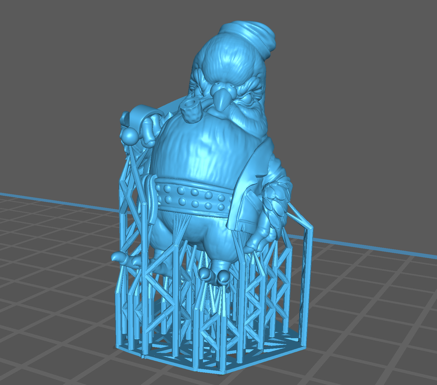 a screenshot of a 3D model in slicer software, with professionally added supports