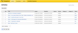 a table of draft articles in the Textpattern CMS admin panel