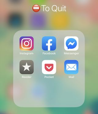 Screenshot of my iOS “to quit” folder, containing a handful of silo apps
