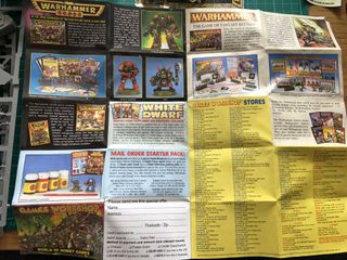 a marketing leaflet with information about Games Workshop, other products, and stockists