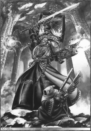 Azrael of the Dark Angels, black and white illustration, undated