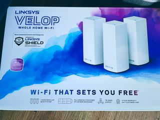 photograph of the Linksys Velop mesh wifi system